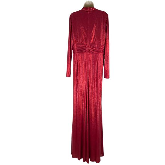 Tadashi Shoji Metallic Long Sleeve Evening Gown Deep Red Size XXL - Picture 10 of 14